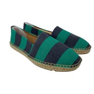 J.Crew Factory Striped Canvas Slip On Espadrilles Womens Sz 9.5 Navy Kelly NEW